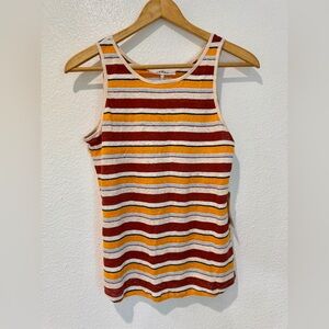 NWT Frame Orange Red Tan Striped Linen Tank Top Stretch Sunrise Multi Preppy M